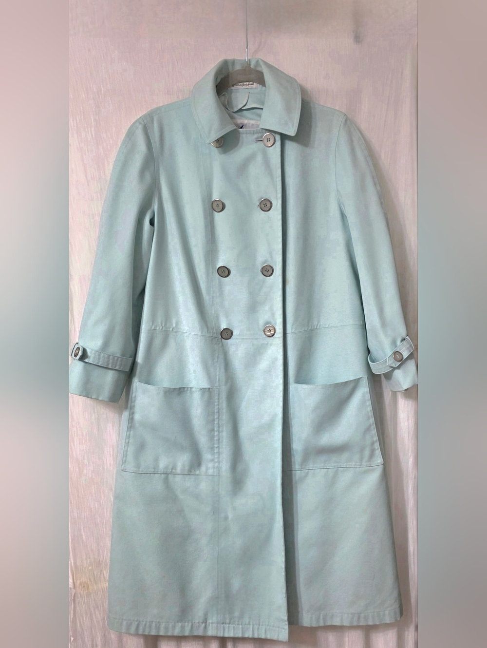 AQUA BLUE VINTAGE TRENCH COAT MISTY HARBOR LABEL "Wearing Good Health" - Picture 5 of 17